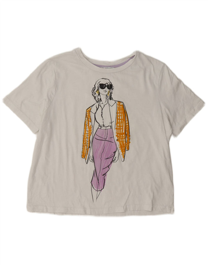 T-shirt grafica oversize da donna Zara UK 10 piccola bianca