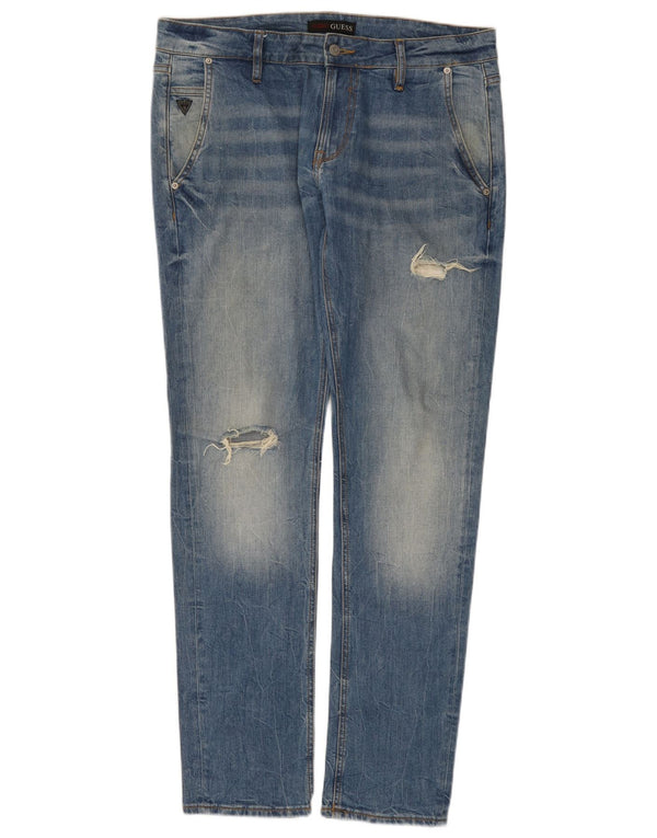 Jeans slim invecchiati da uomo Guess W33 L32 in cotone blu