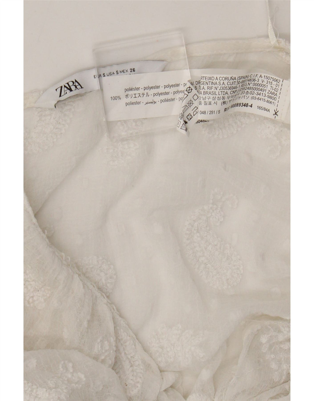 Abito maxi trasparente da donna Zara UK 8 piccolo poliestere bianco con motivo cachemire