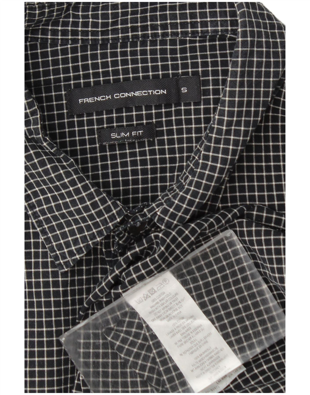 Camicia da uomo slim fit in flanella French Connection piccola in cotone a quadri neri