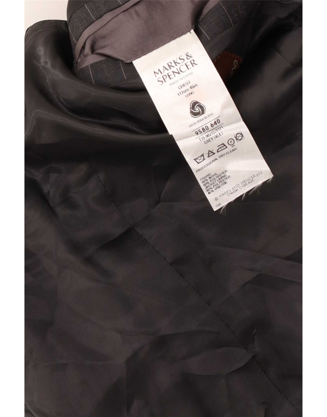 Giacca blazer a 2 bottoni da uomo Marks & Spencer UK 46 XL lana gessata grigia