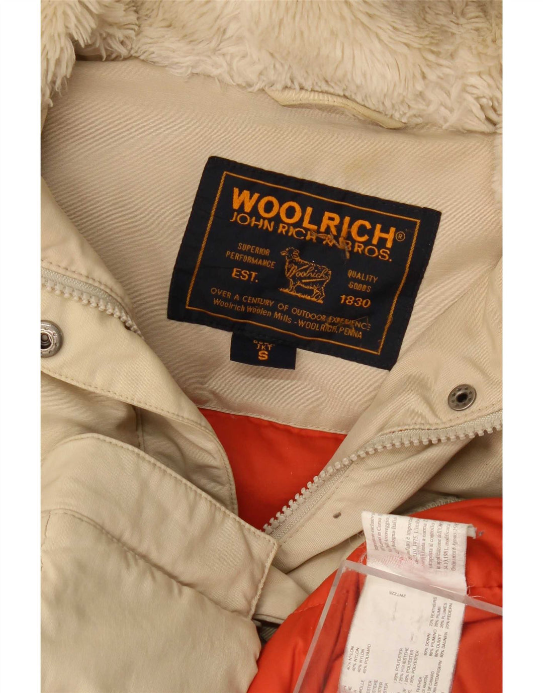 Giacca imbottita oversize con cappuccio da donna Woolrich UK 10 piccola in cotone beige