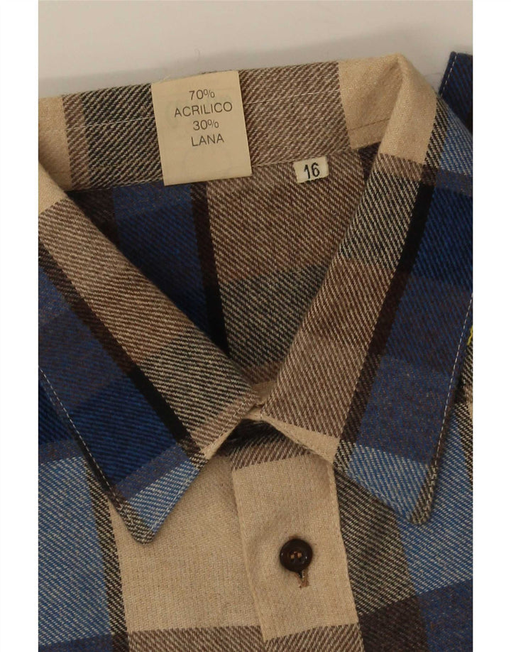 Camicia in flanella da uomo Cervino taglia 16 grande acrilico a quadri multicolore