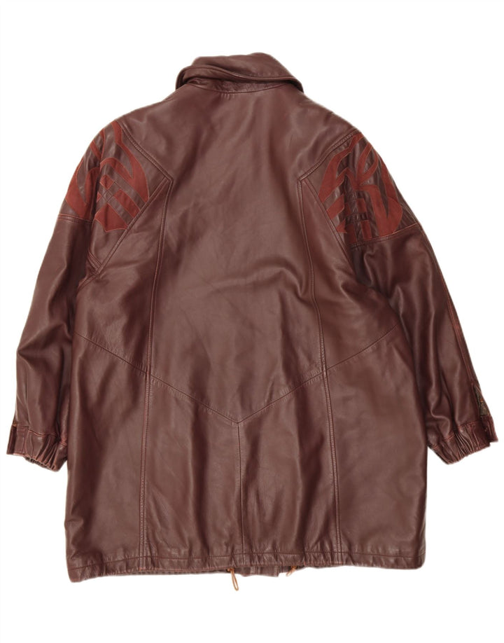 Cappotto in pelle vintage da donna dal taglio ampio IT 44 in pelle bordeaux media