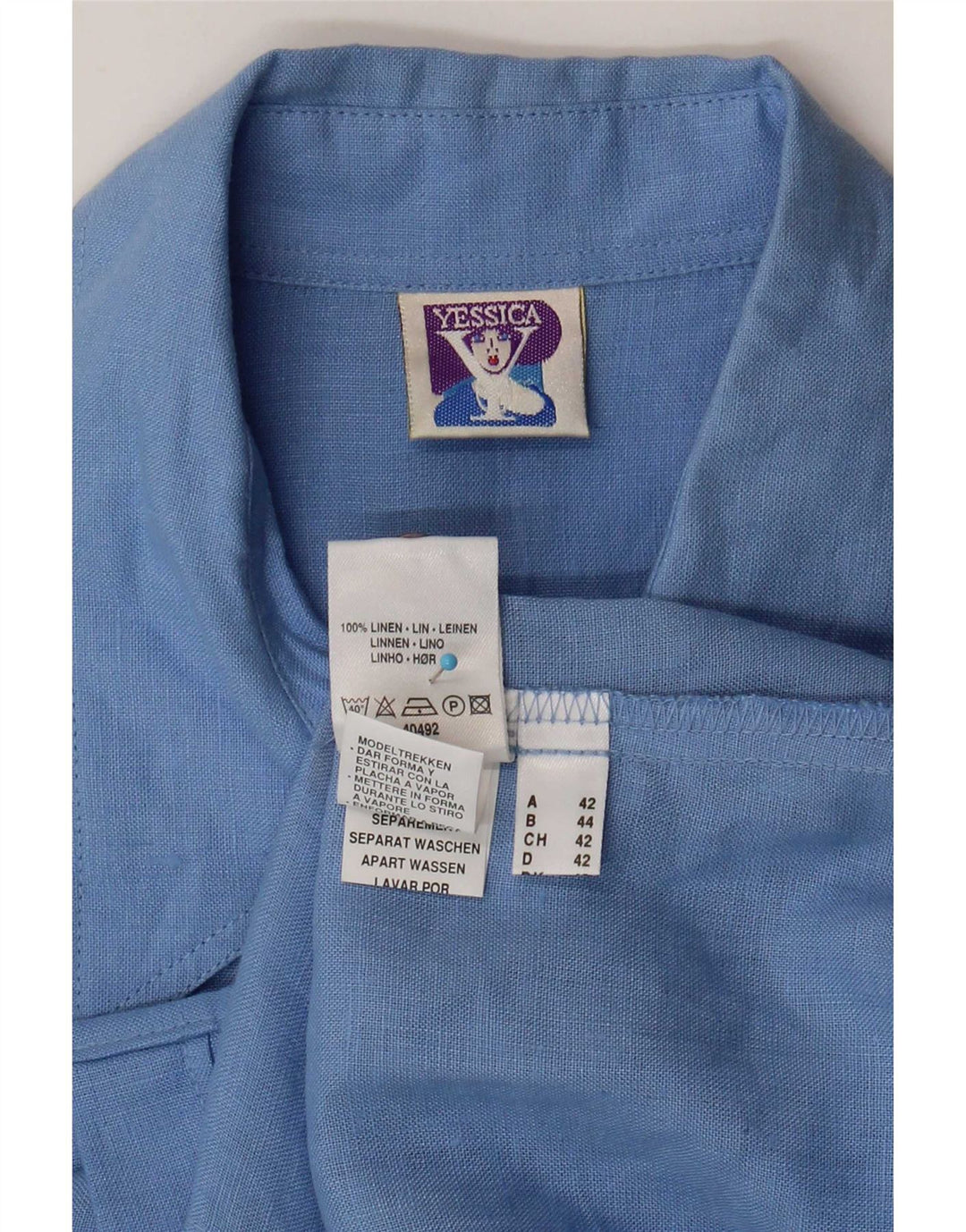 Camicia a maniche corte da donna Yessica EU 42 Large Lino Blu