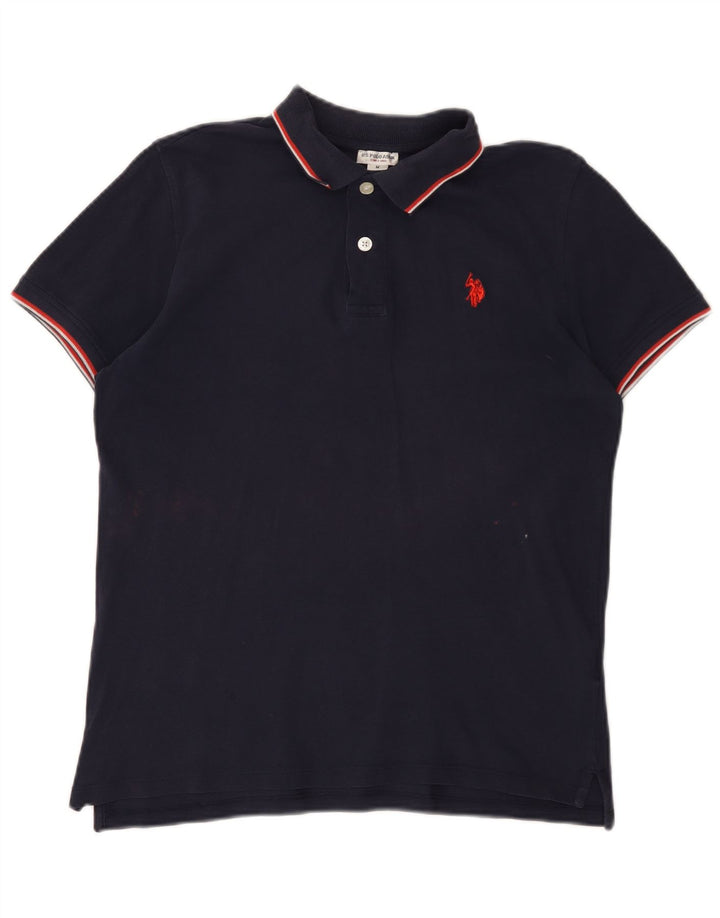 Polo Assn. Camicia da uomo in cotone a righe medie blu navy