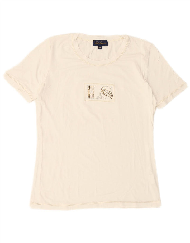 LUISA SPAGNOLI T-shirt grafica da donna Top UK 14 Viscosa bianca media