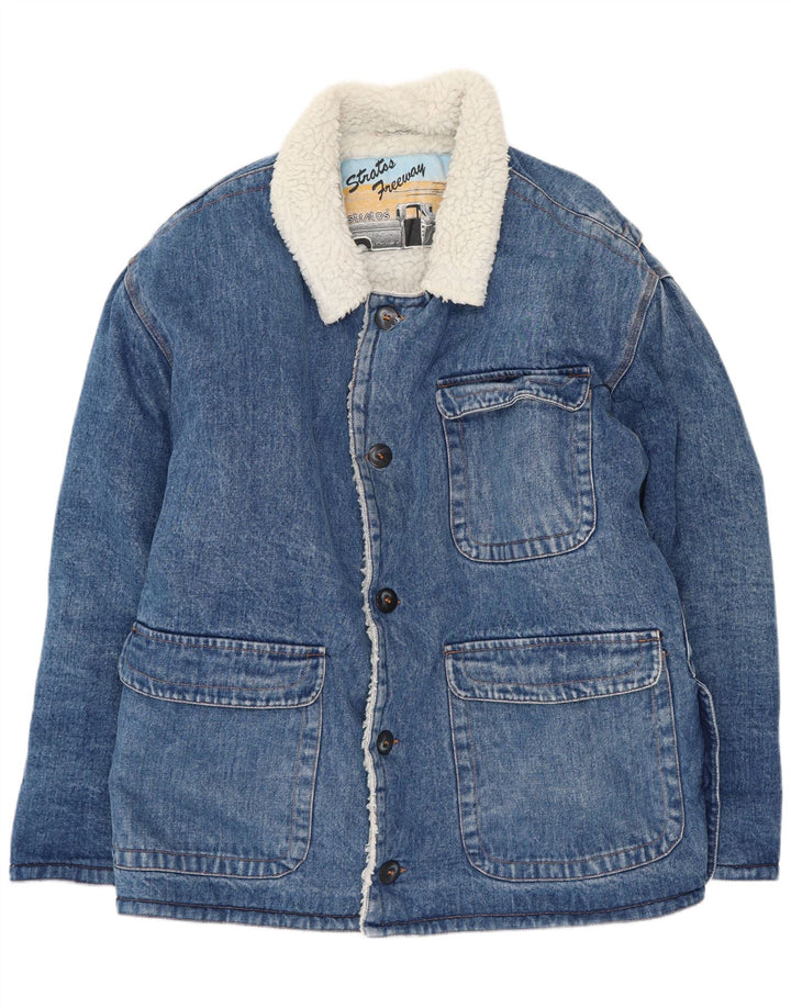 Giacca in denim Sherpa da uomo Stratos UK 38 Cotone blu medio retrò