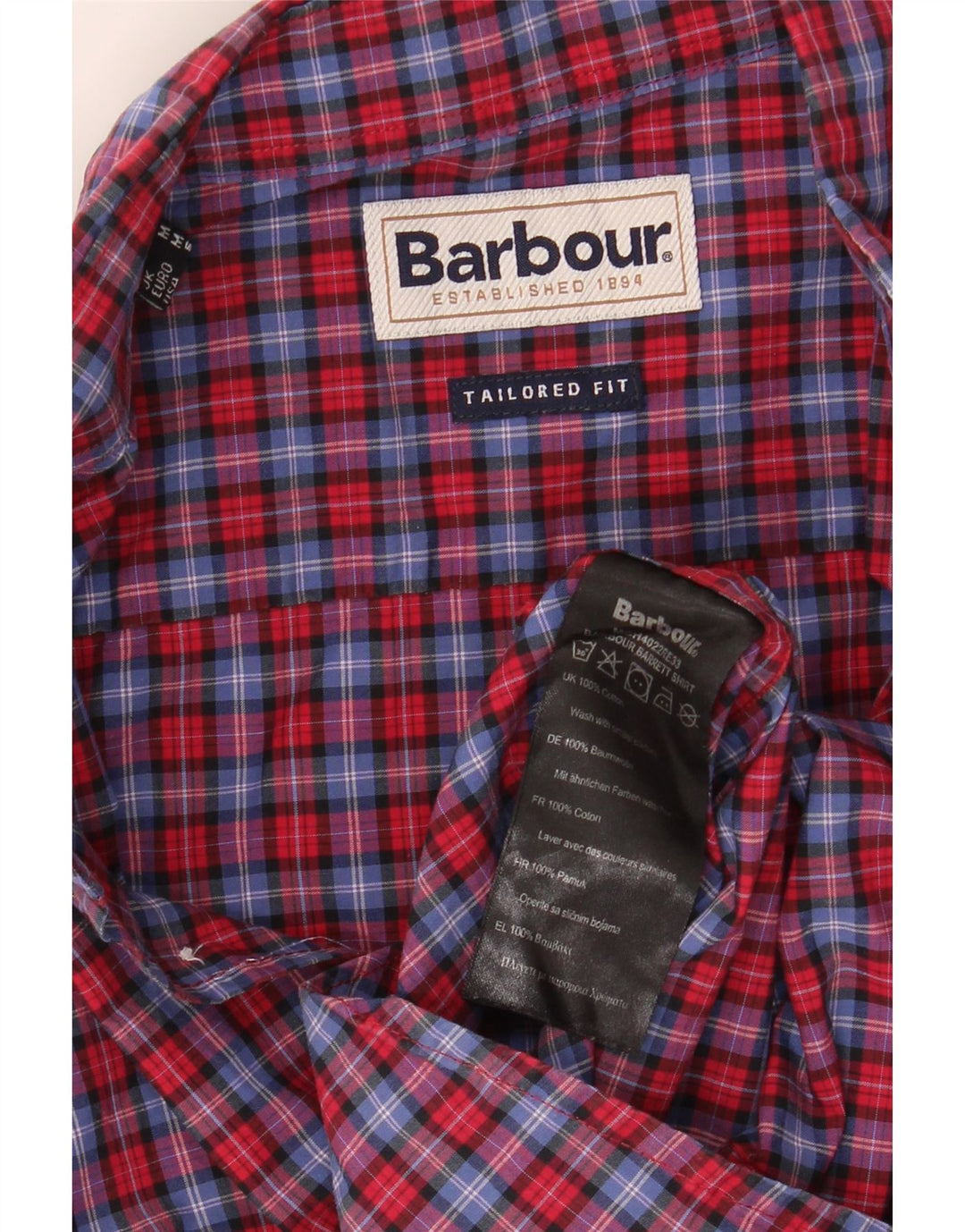 BARBOUR Camicia da uomo a maniche corte su misura a quadri medi multicolore