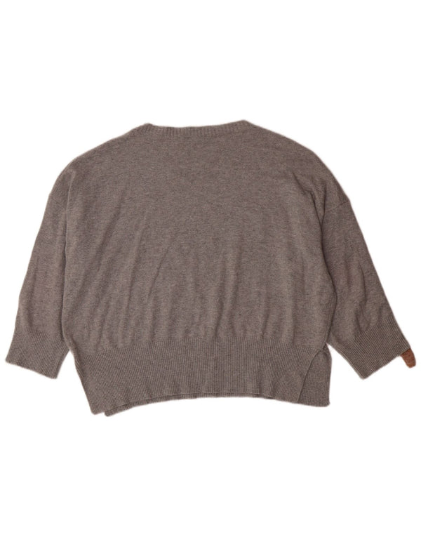 Maglione maglione girocollo manica 3/4 corto da donna Benetton UK 16 grande grigio