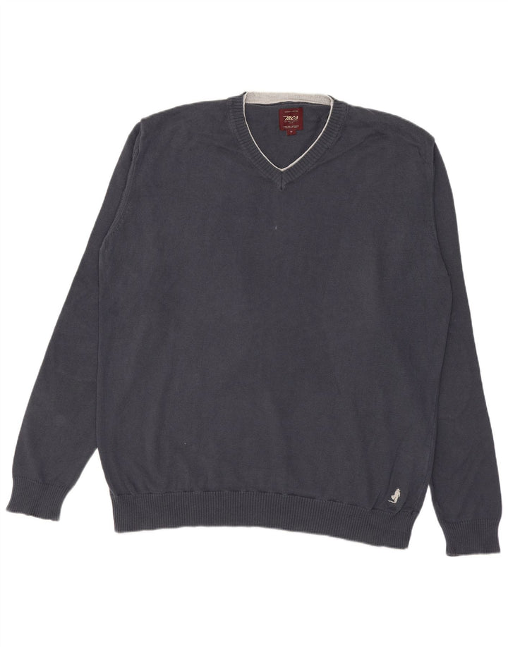 Maglione da uomo con scollo a V Marlboro Classics in cotone grigio medio