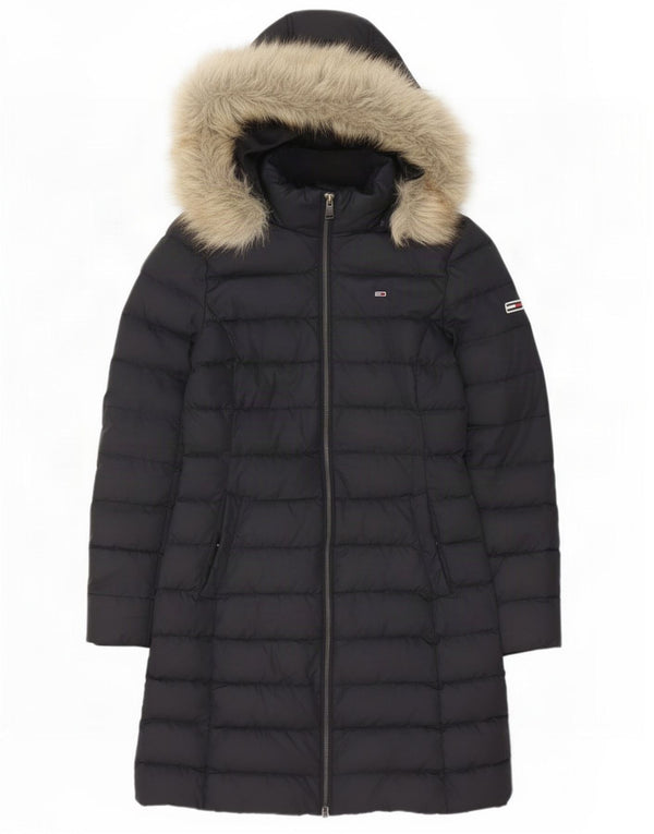 Tommy Hilfiger Womens Hooded Padded Coat UK 10 Small Black Polyester