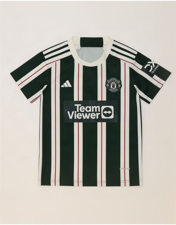 Maglietta grafica Adidas da ragazzo del Manchester United, 10-11 anni, a righe verdi