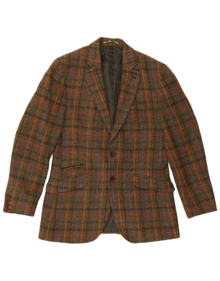 Crew Clothing Giacca blazer da uomo a 2 bottoni UK 38 Lana a quadri marrone medio