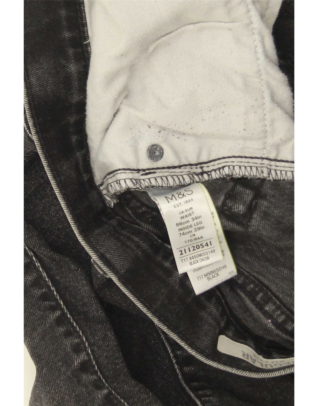 Jeans dritti da uomo Marks & Spencer W34 L29 cotone nero