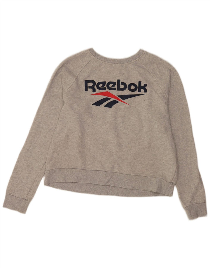 Felpa grafica Reebok da donna, maglione UK 16, grande, cotone grigio