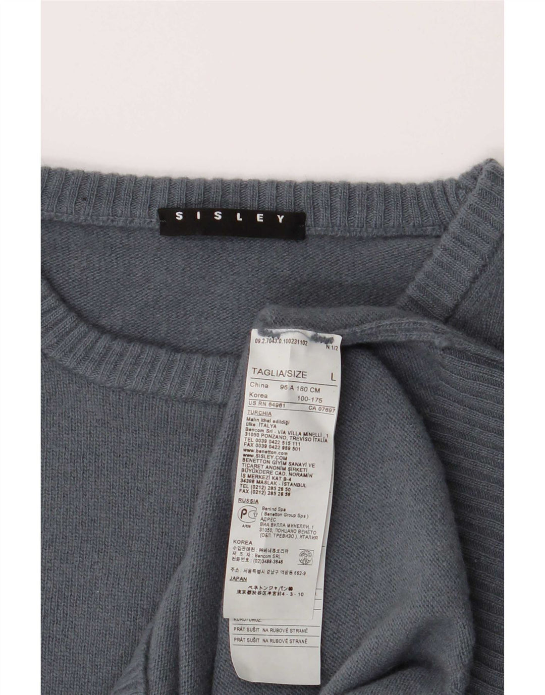 Maglione maglione girocollo da donna Sisley UK 16 grande lana grigia