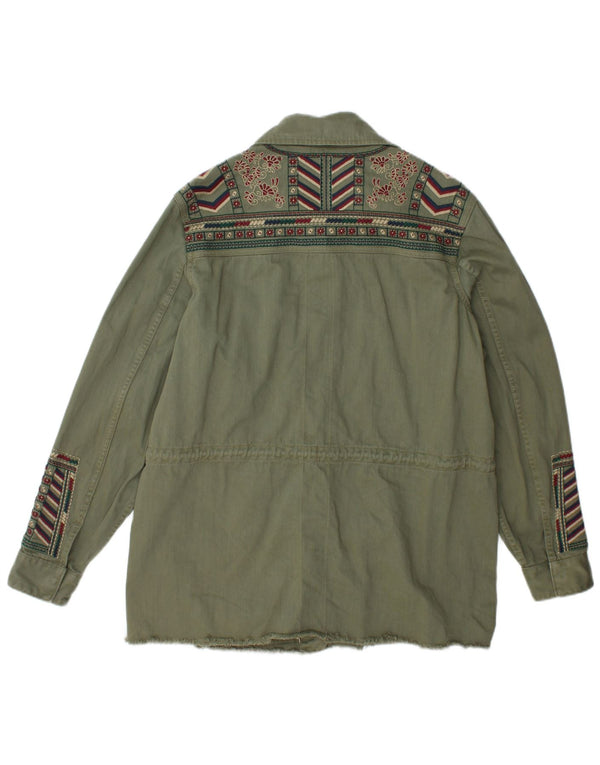 SUPERDRY Womens Loose Fit Military Jacket UK 12 Medium Green Fair Isle