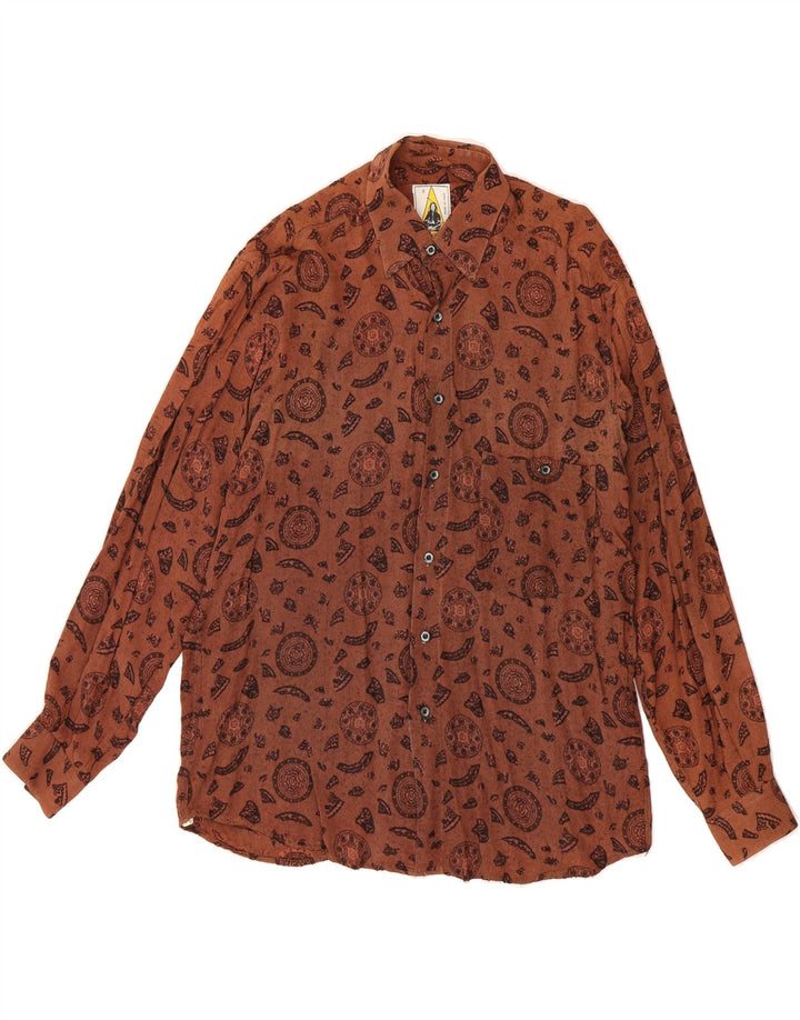 VINTAGE Mens Shirt Small Brown Geometric Acetate Vintage Vintage and Second-Hand Vintage from Messina Hembry 
