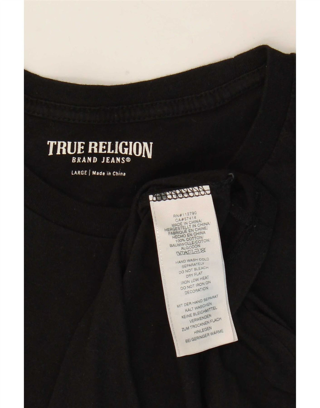 T-shirt grafica da uomo True Religion Top grande in cotone nero