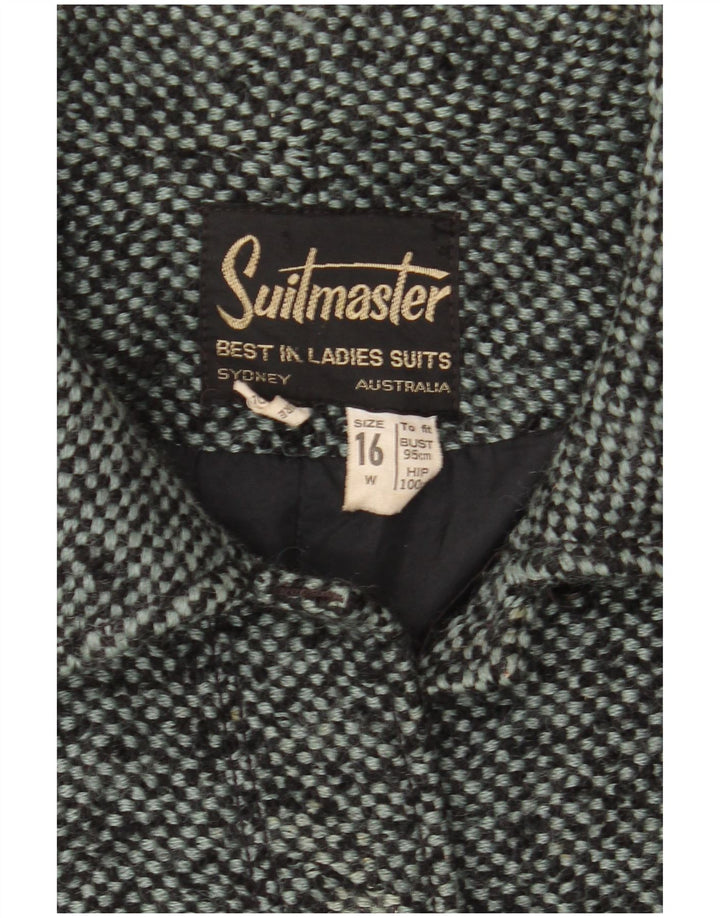 Giacca blazer da donna a 6 bottoni VINTAGE UK 16 grande lana screziata grigia