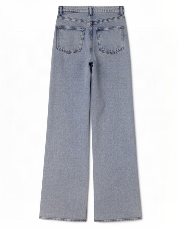 Jeans Zara da donna a gamba larga effetto consumato a vita alta EU 36 XS W26 L32 Blu anni '90