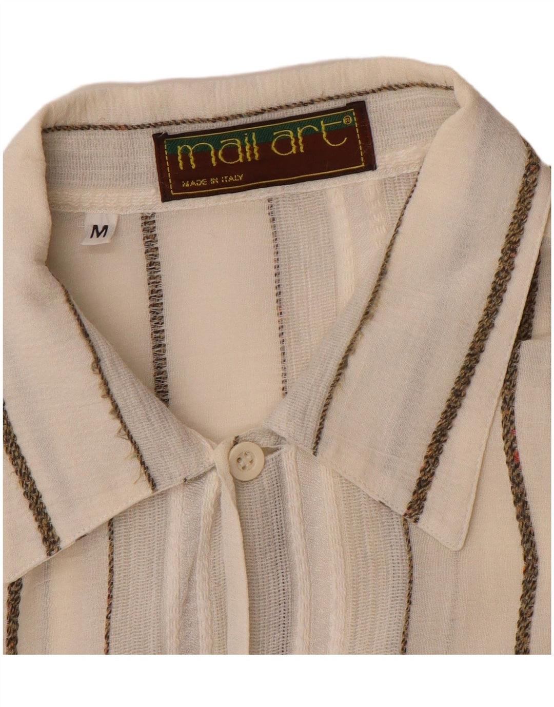 Camicia vintage da uomo a maniche corte a righe bianco sporco medio