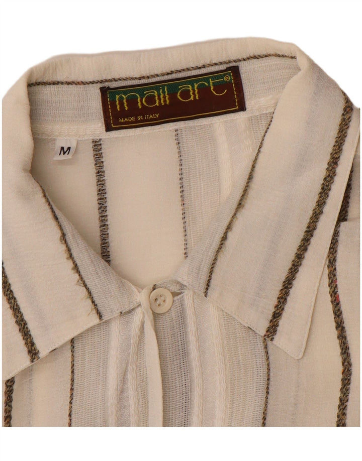 Camicia vintage da uomo a maniche corte a righe bianco sporco medio