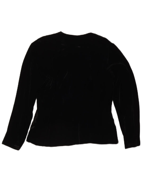 Giacca blazer in velluto a 4 bottoni vintage da donna UK 14 medio nero floreale