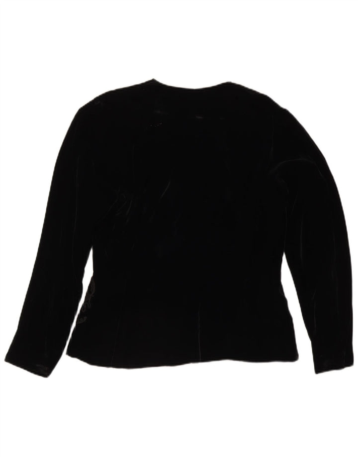 Giacca blazer in velluto a 4 bottoni vintage da donna UK 14 medio nero floreale