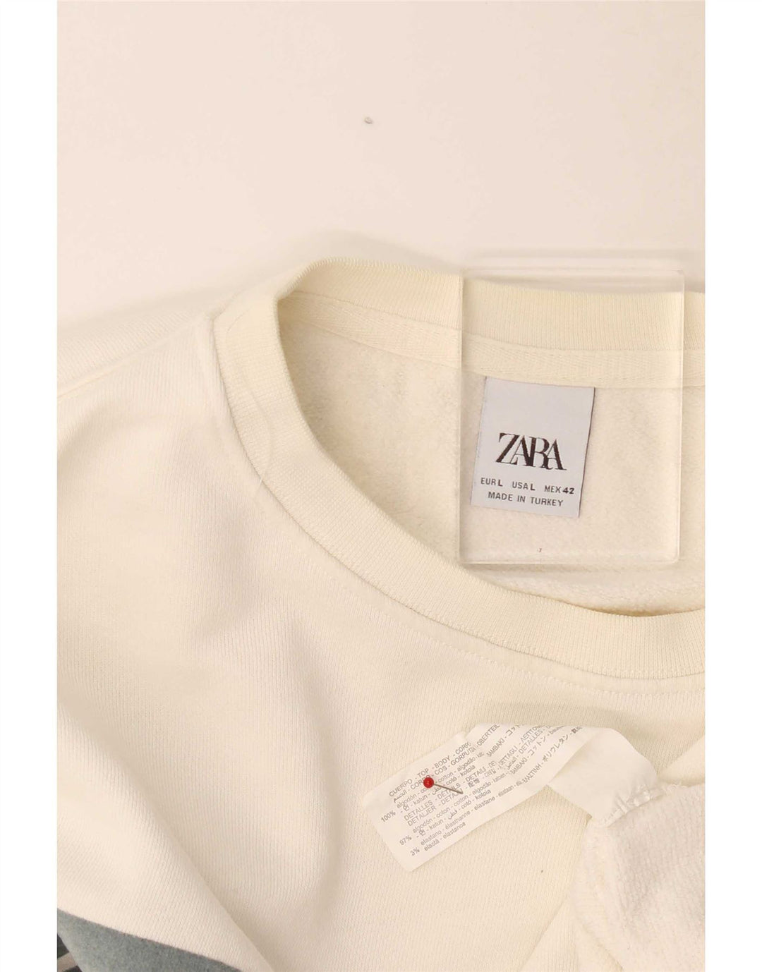 Zara Uomo Felpa Maglione Grande Bianco Sporco Colorblock Cotone