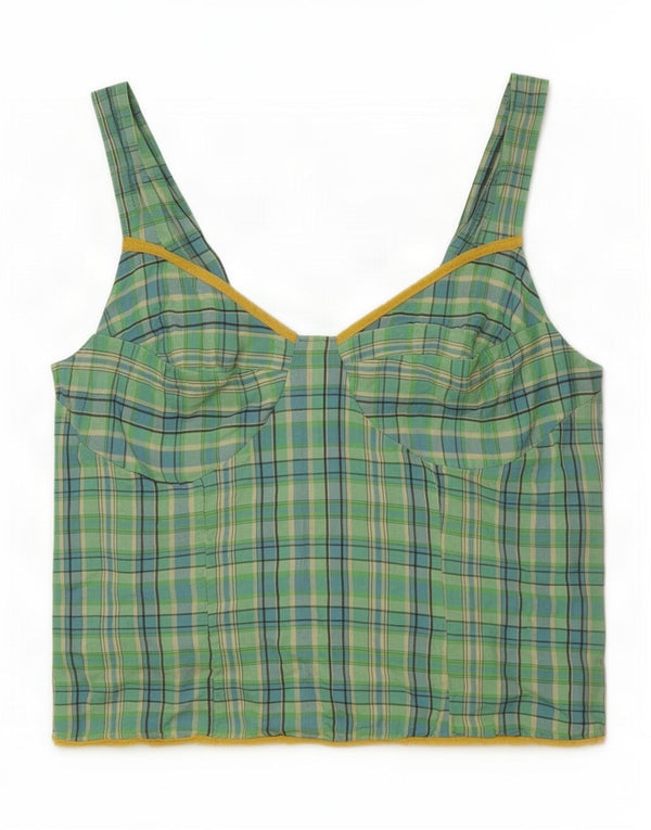 Canottiera vintage da donna IT 44 acetato a quadri verde medio