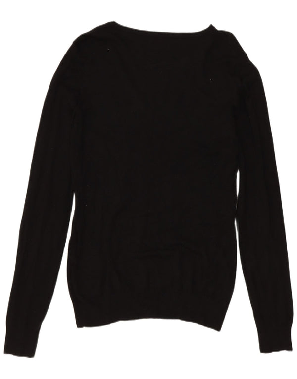 Guess maglione da donna con scollo a V grafico UK 12 viscosa nera media