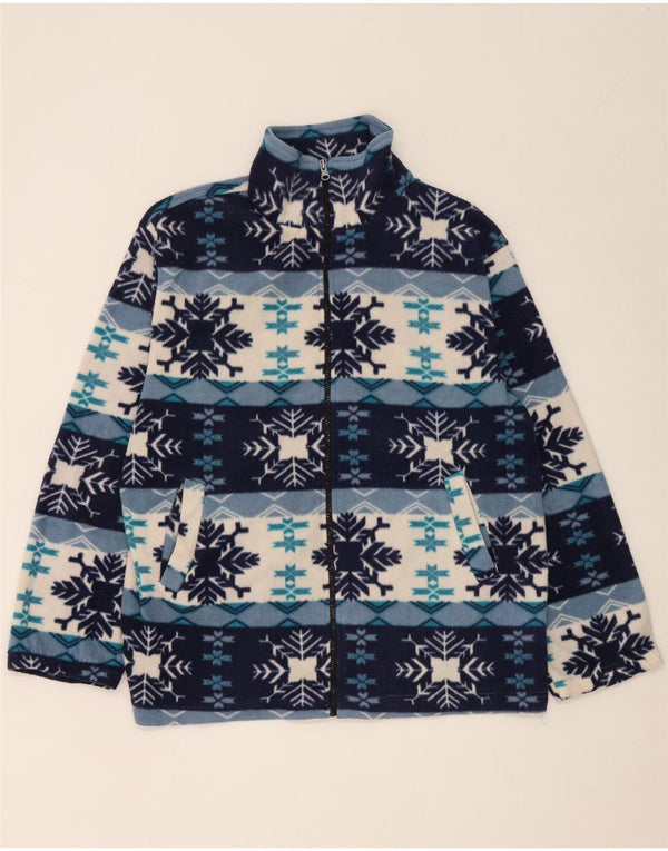 Giacca in pile vintage da uomo UK 42 XL Blu Fair Isle Viscosa