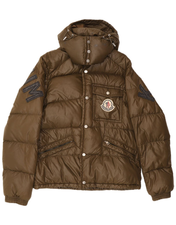 Moncler Giacca imbottita con cappuccio grafica da uomo taglia 5 2XL poliammide kaki