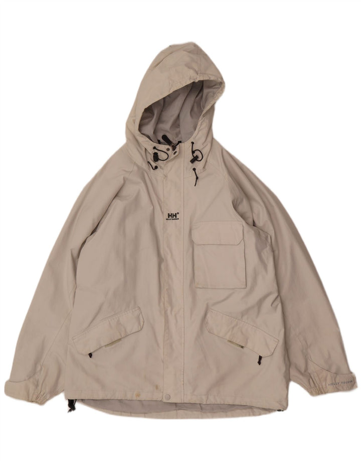 Giacca antipioggia da uomo con cappuccio Helly Hansen UK 40 Large in nylon bianco sporco