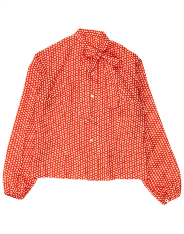 Camicetta vintage da donna con cravatta sul davanti UK 14 a pois arancione medio