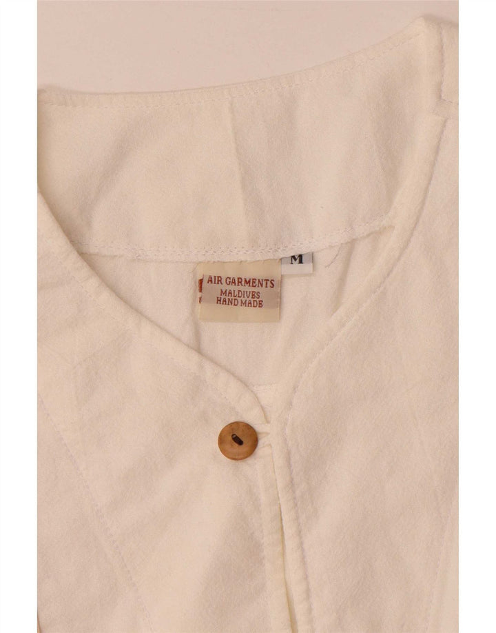 Camicia pullover a maniche corte vintage da uomo fatta a mano geometrica bianca media