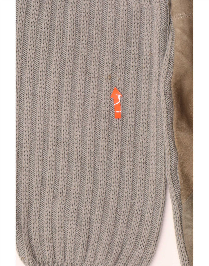 Maglione girocollo da uomo vintage in lana color block grigio grande