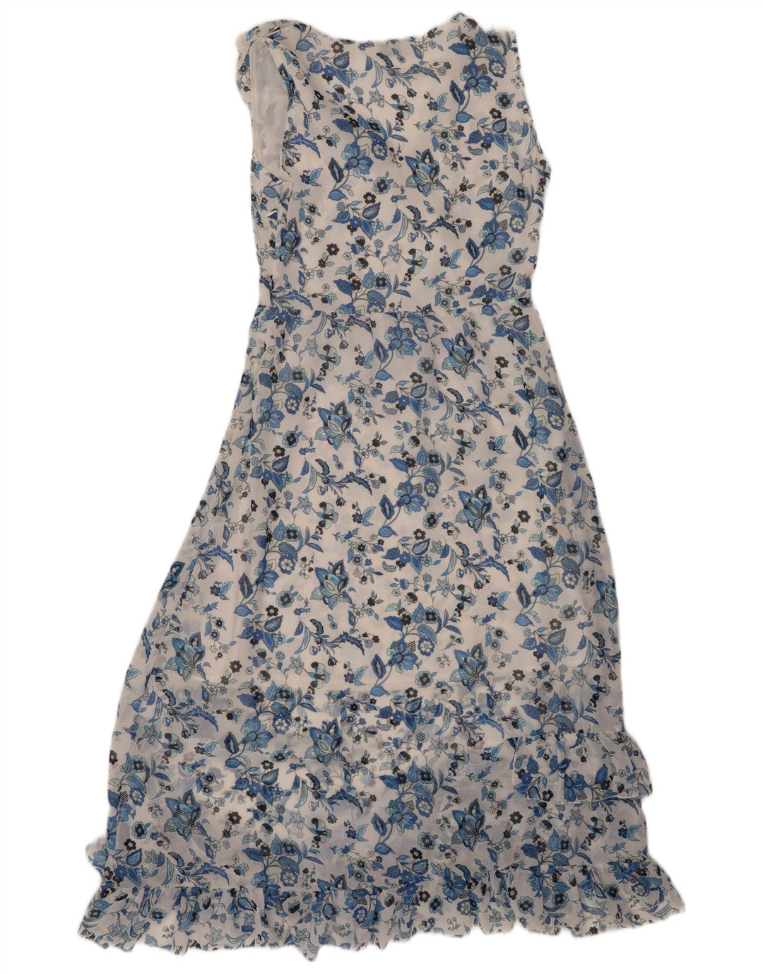 LIU JO Abito lungo senza maniche con volant da donna IT 40 Piccolo floreale bianco