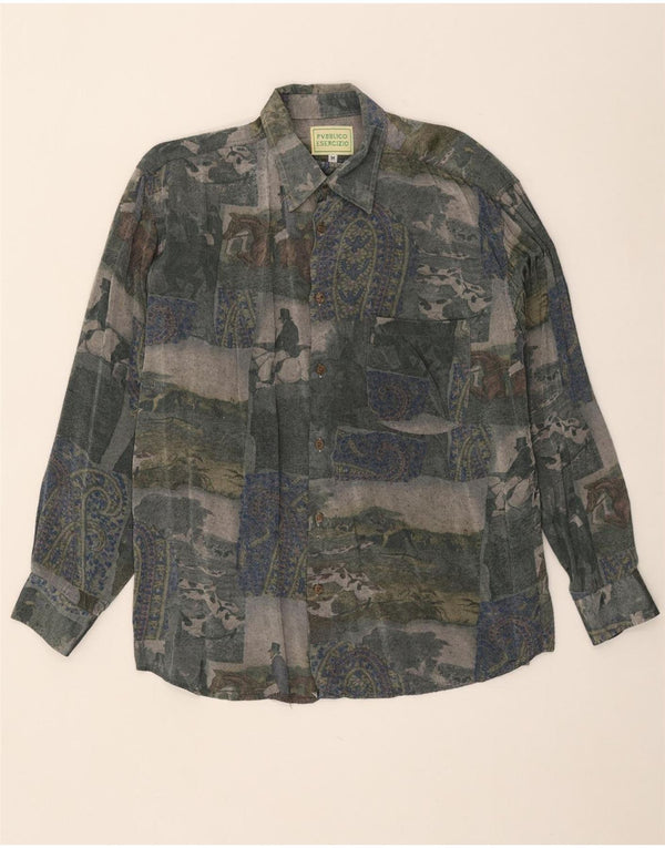 Vintage Mens Abstract Pattern Shirt Medium Multicoloured Rayon
