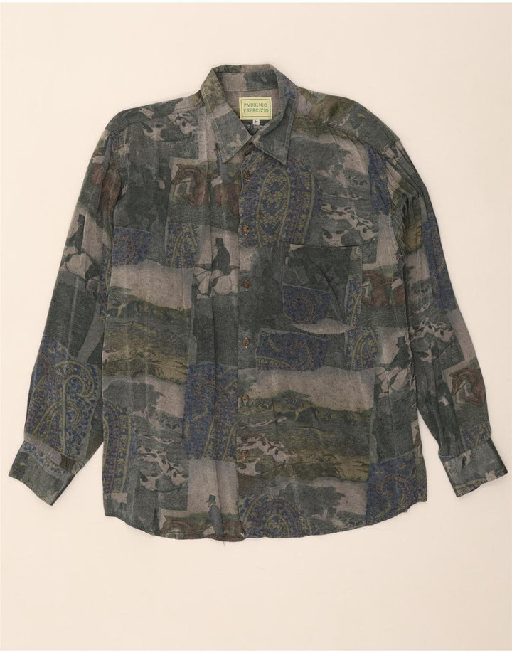 Camicia vintage da uomo con motivo astratto Rayon medio multicolore