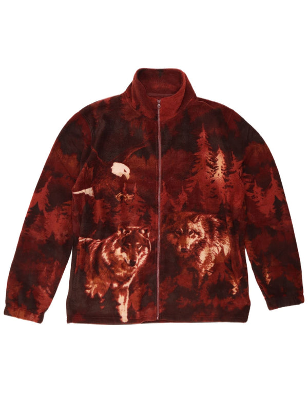 Atlas For Men Giacca in pile con grafica da uomo UK 40 Grande stampa animalier bordeaux