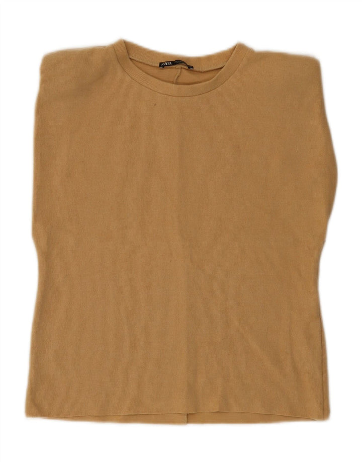Canotta da donna Zara UK 10 piccola in cotone beige