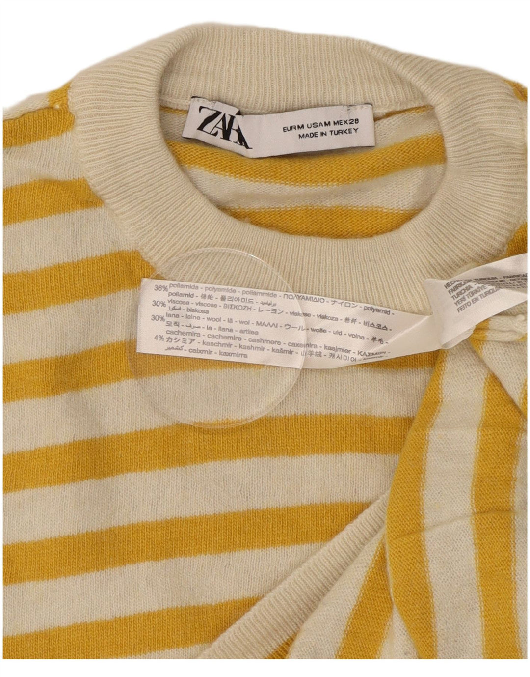 Maglione maglione girocollo da donna Zara UK 14 Poliammide a righe gialle medie
