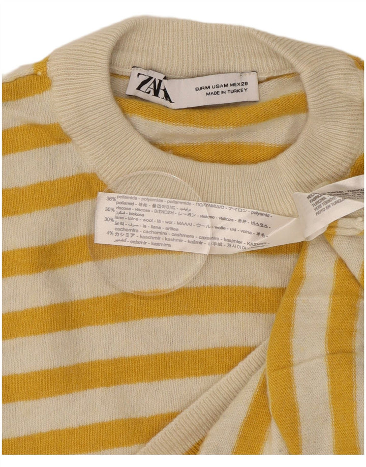 Maglione maglione girocollo da donna Zara UK 14 Poliammide a righe gialle medie