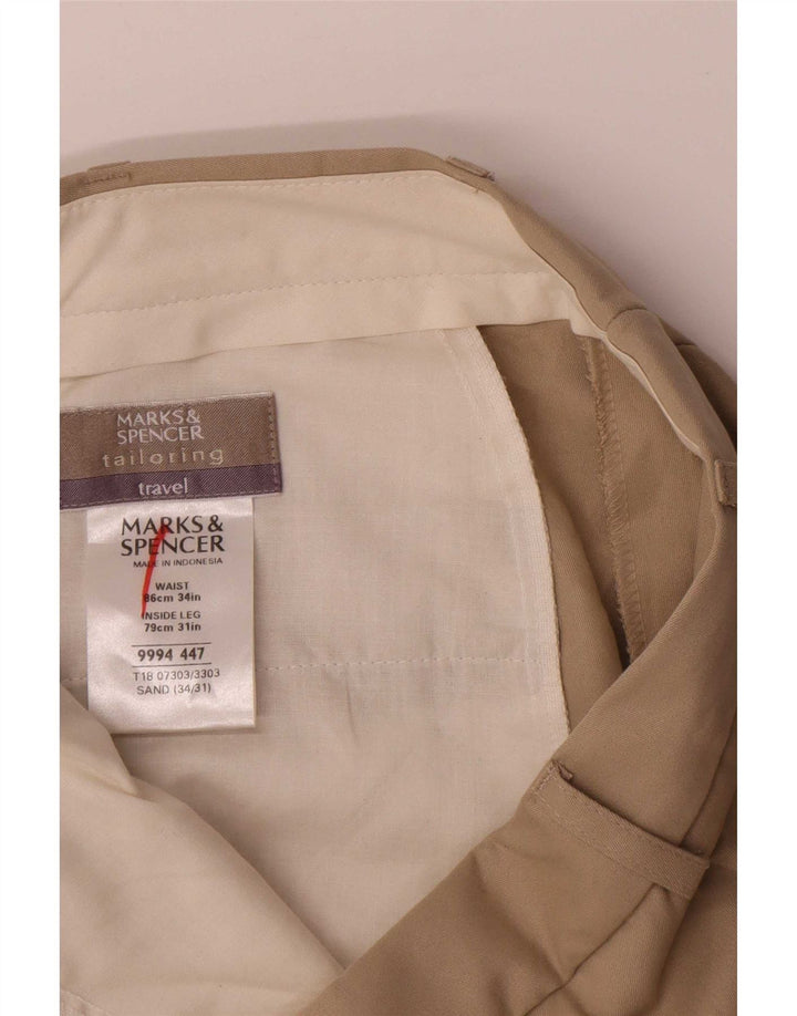 Pantaloni chino dritti da uomo Marks & Spencer W34 L31 Poliestere beige