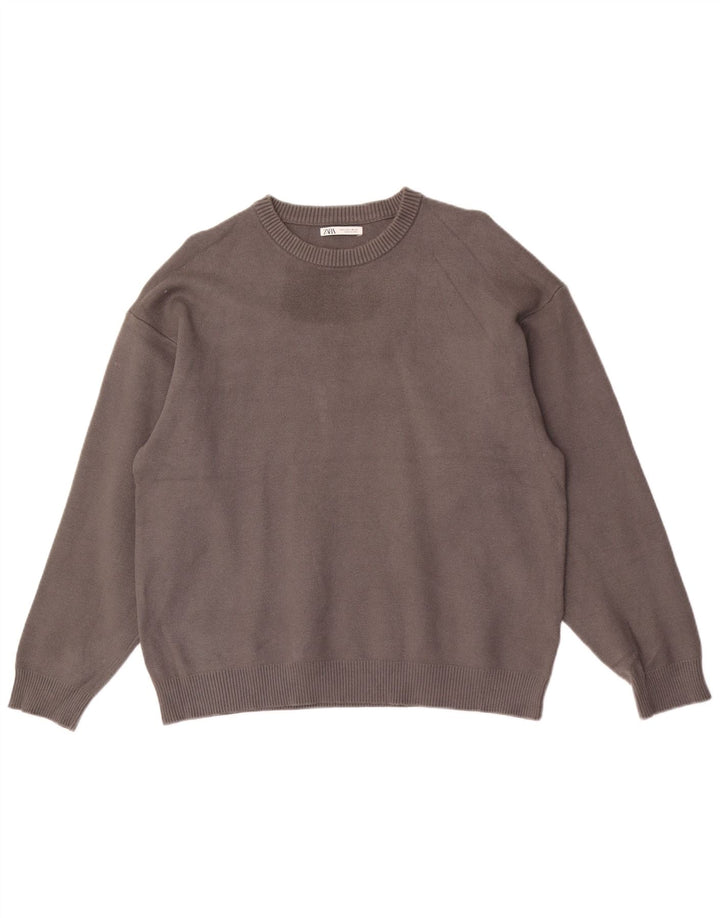 Maglione ZARA da uomo girocollo grande in viscosa grigia