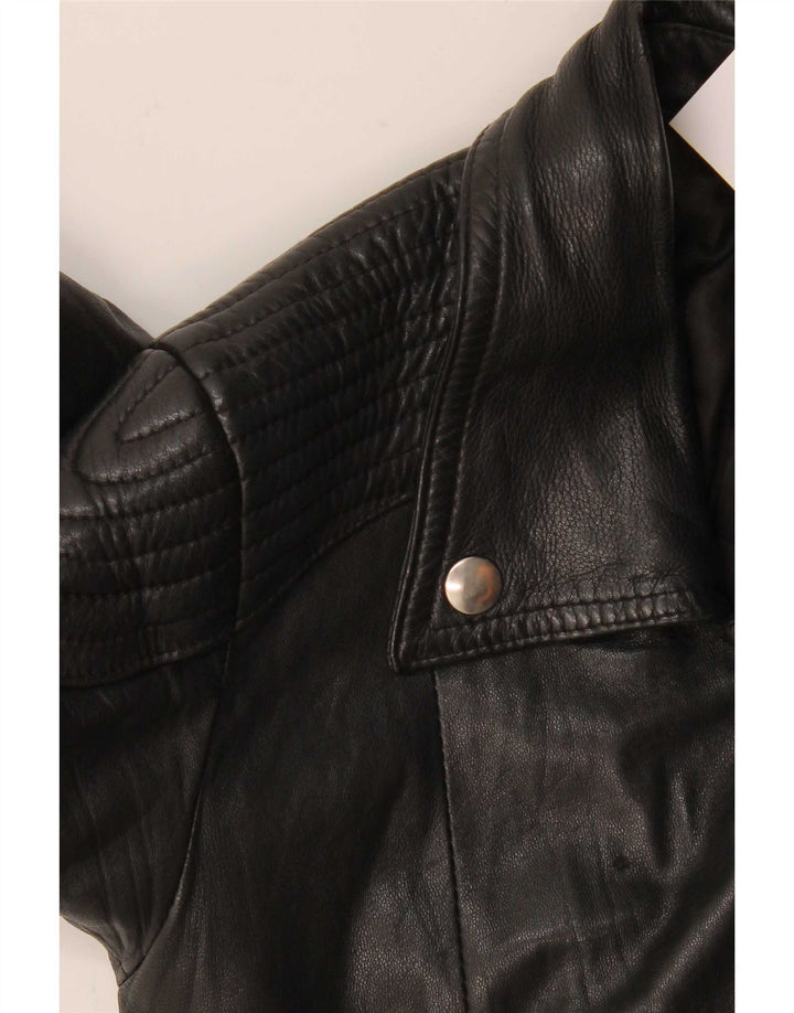 Giacca da motociclista in pelle vintage da donna UK 4 XS nera