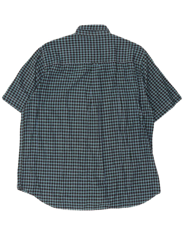 Camicia vintage da uomo a maniche corte lunga grande in cotone a quadretti blu